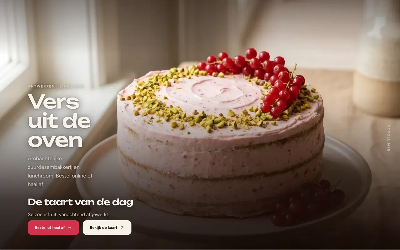 Scrollanimatie van een café- en bakkerijwebsite, gemaakt door ovrick
