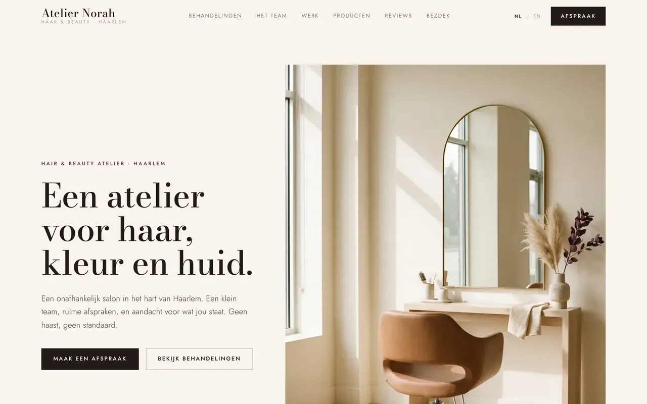 Website voor een haar- en schoonheidssalon, gemaakt door ovrick